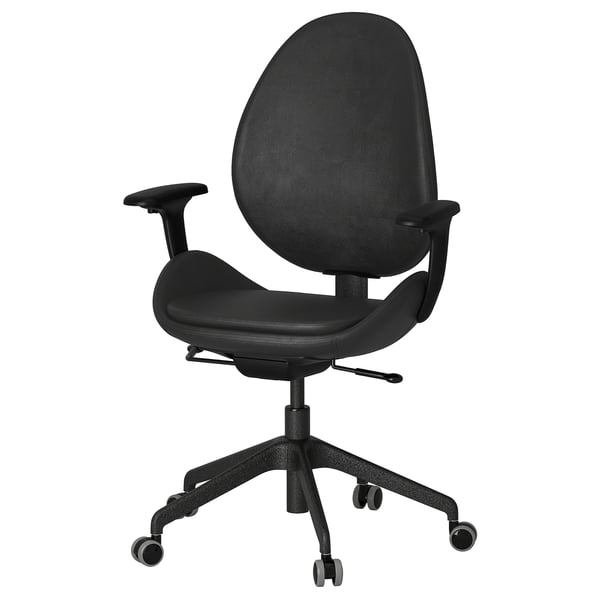 HATTEFJÄLL black ergonomic office chair, leather, adjustable, swivel, casters.