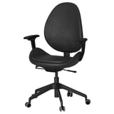 HATTEFJÄLL black ergonomic office chair, leather, adjustable, swivel, casters.