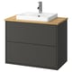 HAVBÄCK grey wash-stand with light wood counter, rectangular sink, modern design.