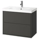 HAVBÄCK grey bathroom vanity, wall-mounted, two drawers, ceramic sink.