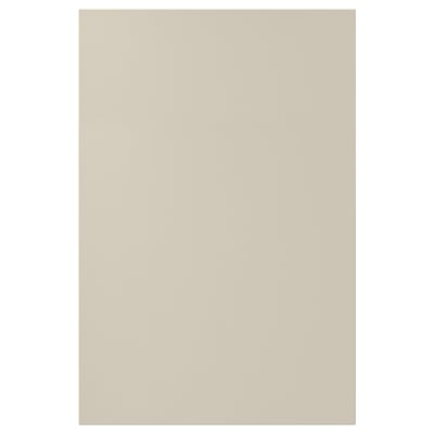 A beige HAVSTORP kitchen cabinet door. It has smooth panels and a modern design, crafted from acrylic paint and fiberboard.