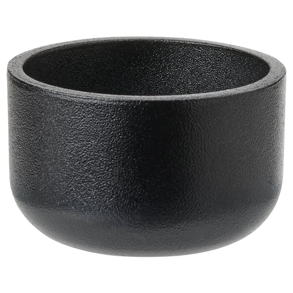 Black rounded candle holder, rustic textured finish, aluminum material, simple scandinavian design, ideal for tealights.