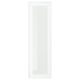 A sleek, white HEJSTA glass cabinet door with an aluminum frame and clear glass panel.