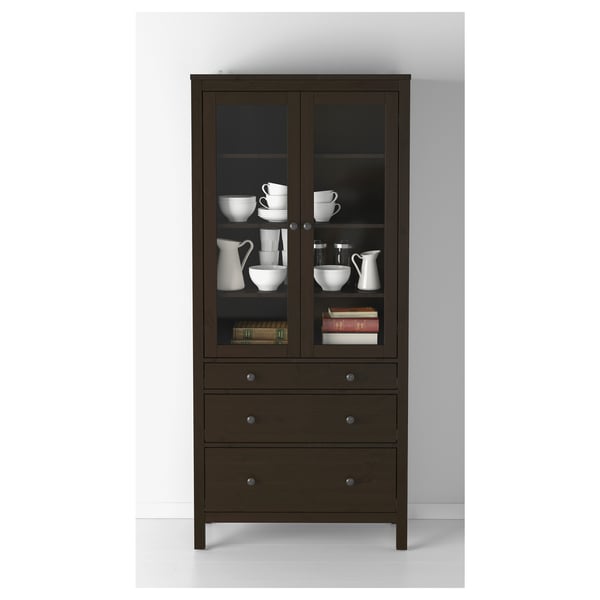 Hemnes Glass Door Cabinet With 3 Drawers Black Brown Ikea