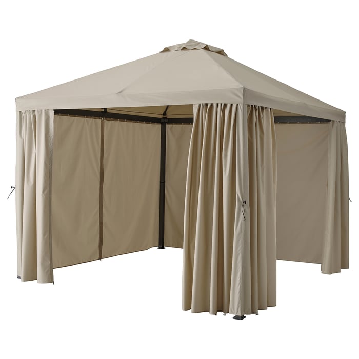 HIMMELSÖ gazebo with curtains, dark grey/grey-beige - IKEA Ireland