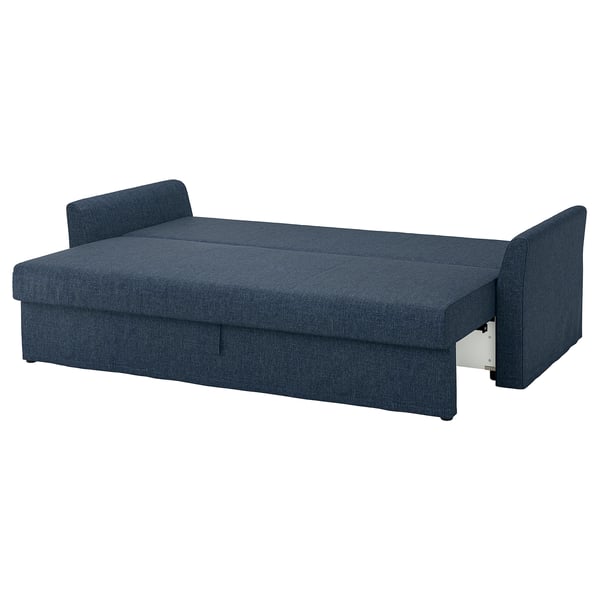 HOLMSUND blue sofa-bed, sleek and modern, converts to spacious bed, fabric cover, cushion back.