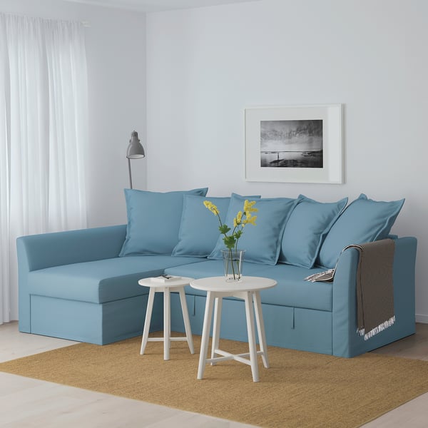 HOLMSUND Corner sofa-bed - Gräsbo light blue - IKEA