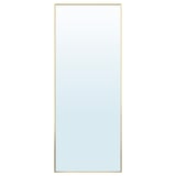 Golden-framed rectangular mirror, hangs vertically or horizontally.
