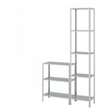 Silver HYLLIS shelving unit, 6 adjustable shelves, galvanized steel, plastic feet, l-shaped design.