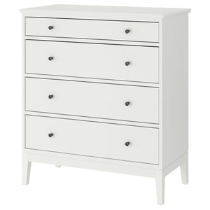IDANÄS white high chest, four drawers, simple classic design, soft-close drawers.