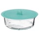Option: This image shows an IKEA 365+ glass container with a turquoise silicone lid, ideal for storing food and keeping it fresh.