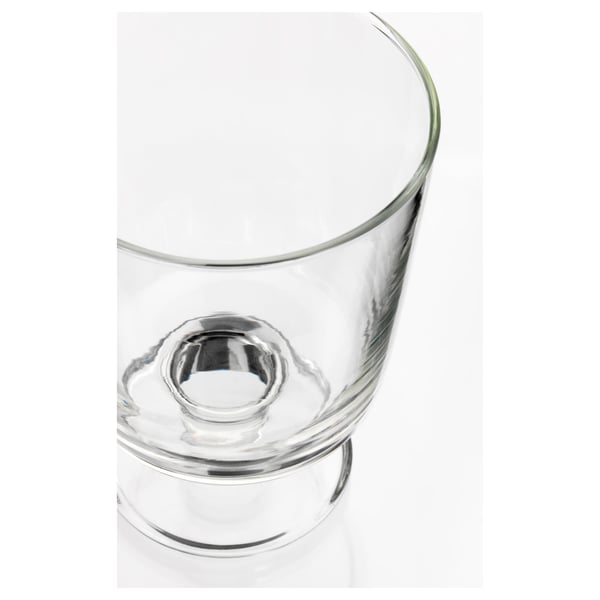 Clear glassware, smooth edges, elegant design, high-quality glass, sturdy base.