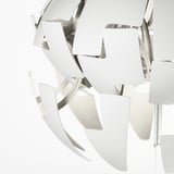 Modern pendant lamp with adjustable light intensity, featuring sleek white blades and metallic accents, designed for decorative ceiling patterns.