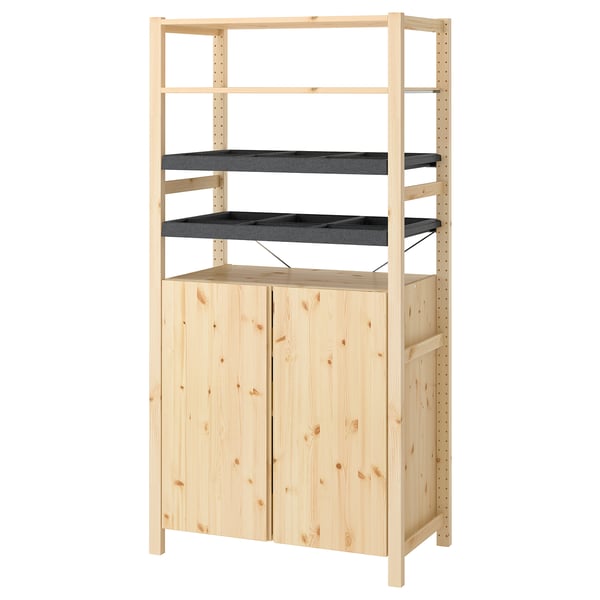 IVAR 1 section/shelves/cabinet, pine/felt, 89x50x179 cm