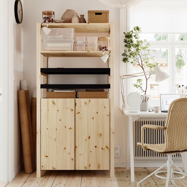 IVAR 1 section/shelves/cabinet, pine/felt, 89x50x179 cm