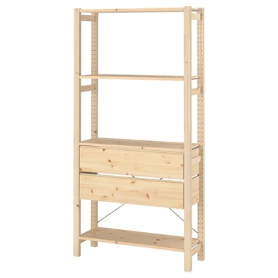 IVAR light wood shelving unit, rectangular shape with adjustable shelves, simple flat design.