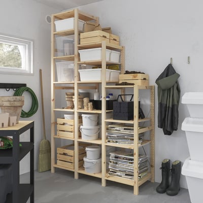 IVAR shelving with items.