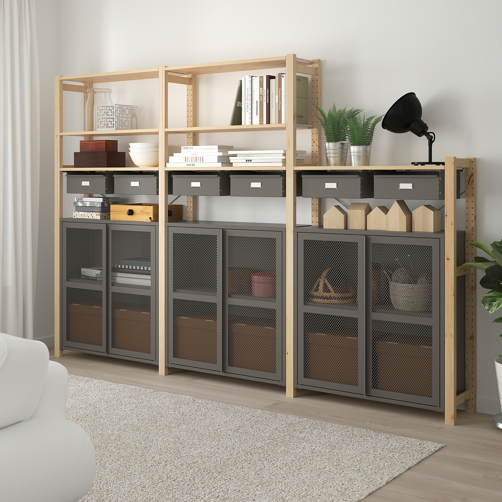 IVAR Shelving unit w pine/grey mesh IKEA Ireland