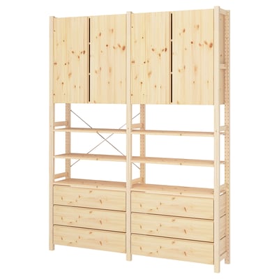 IVAR light wood storage unit with shelves and drawers for versatile storage.