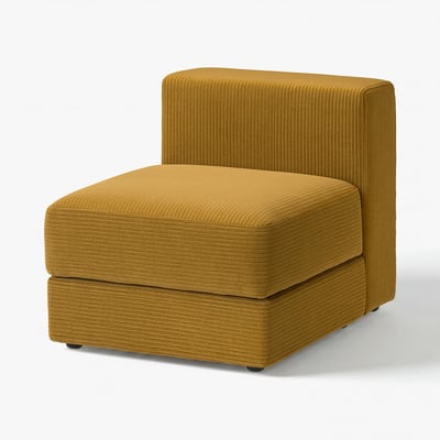 Mustard yellow JÄTTEBO sectional sofa module with storage, rectangular shape, soft comfort, and sleek design.
