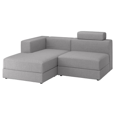 Modern grey l-shaped sofa with storage, soft fabric, clean lines, ergonomic design.