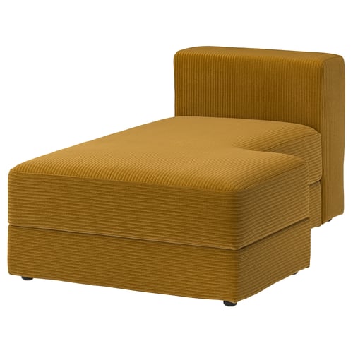 Gold corduroy JÄTTEBO chair with rounded corners, deep texture, and four black legs.