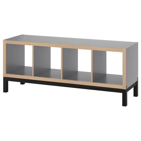 KALLAX grey shelving unit, modern design, wood & steel, rectangular & airy.