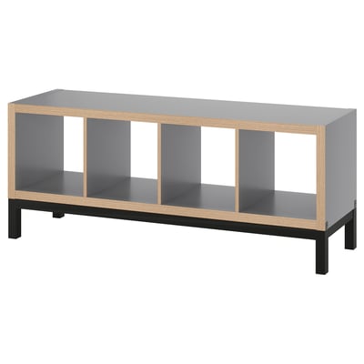 KALLAX grey shelving unit, modern design, wood & steel, rectangular & airy.