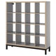 KALLAX: modern grey shelving unit with multiple compartments, wooden edges, and black legs.