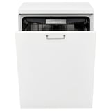 White KALLBODA dishwasher, open door revealing racks, steel handle.