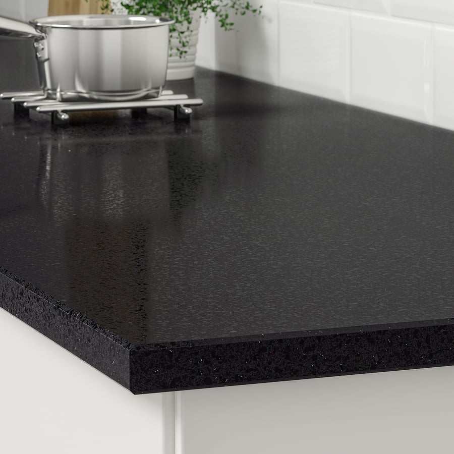 KASKER custom made worktop, black with mineral/glitter effect/quartz, 1