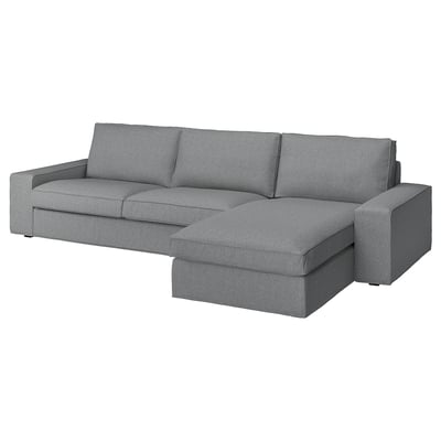 KIVIK gray sectional sofa, modern design with low armrests, comfortable cushions, and removable chaise for versatile seating.