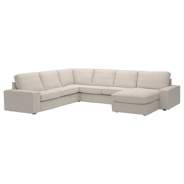 KIVIK cream sectional sofa, large, l-shaped, plush, deep seats, beige fabric.