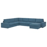Blue KIVIK sectional sofa, u-shape with left chaise, contemporary design, fabric cover.
