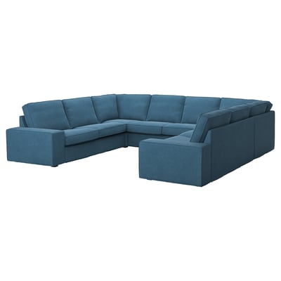 KIVIK dark blue l-shaped sofa; modern, plush, deep-seated, with removable armrests and cushions.