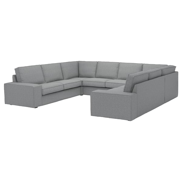 Gray KIVIK sectional sofa, modern design, soft fabric, large u-shape, comfy seats.