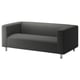 KLIPPAN sofa, dark grey. Modern, boxy design with clean lines, raised edges, and sturdy metallic legs for support. Timeless, comfortable.