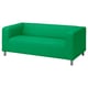 Green sofa on chrome legs, modern design.