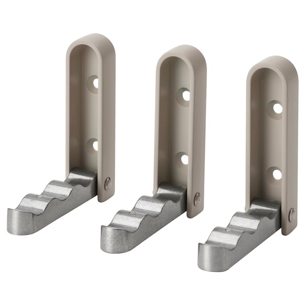Three silver metal wall hooks, each with a smooth arch and wavy base, designed for hanging items neatly on walls.
