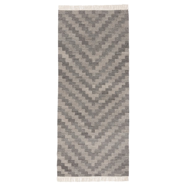 Handwoven rectangle rug: KNAPPHIRS, grey, wool-cotton, checker pattern.