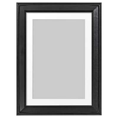 Black picture frame, rectangular, with thin border. Hangs vertically or horizontally. Clear plastic front.