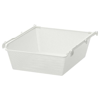 A KOMPLEMENT white mesh storage basket, rectangular in shape, with a perforated design for air circulation. Perfect for storing clothes and textiles.
