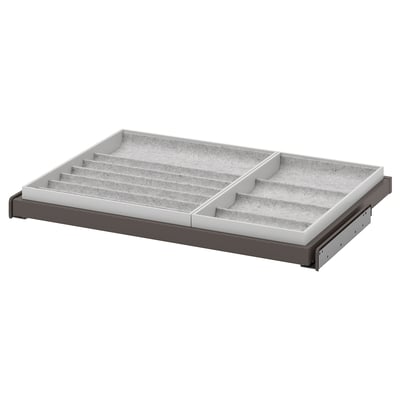 Modern gray pull-out tray organizer with soft lining & compartments