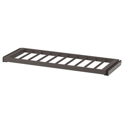 Gray trouser hanger with steel & fiberboard slats.