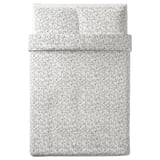 KOPPARRANKA bed sheet set, off-white with floral print, cotton-viscose blend, rectangular with tucked design.