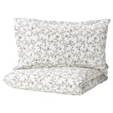 KOPPARRANKA bed sheet set, white with black floral design, soft cotton blend, rectangular shape, delicate pattern.