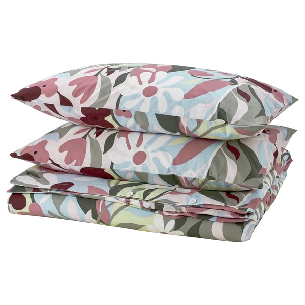 KORSKOVALL duvet set, multi-color floral, soft cotton blend, neatly folded.