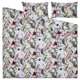 KORSKOVALL bedding set: blue, pink flowers on white, cotton-viscose, rectangular with envelope pillows.