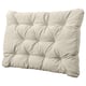 Option: Its a square, beige KUDDARNA cushion with tufted design for outdoor use.