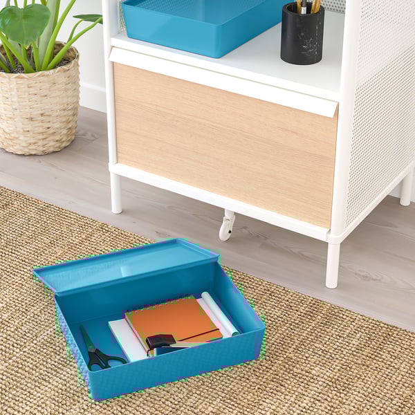 KUGGIS Storage box with lid, blue, plastic, 26x35x8 cm IKEA
